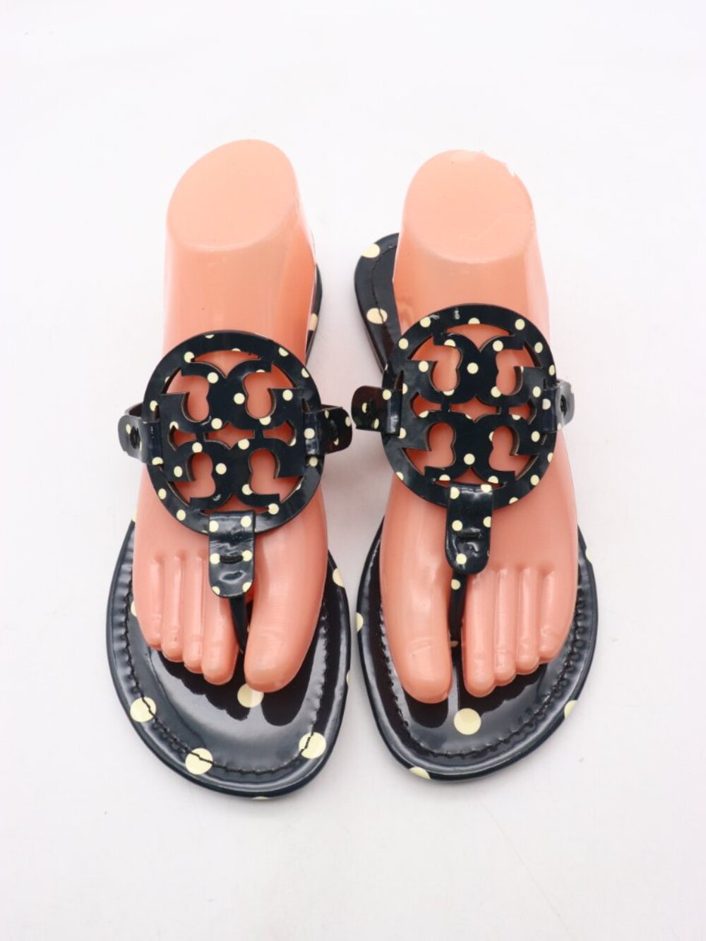 Tory Burch Miller Women's Size 9 M Patent Leather Thong Sandals Navy Ivory